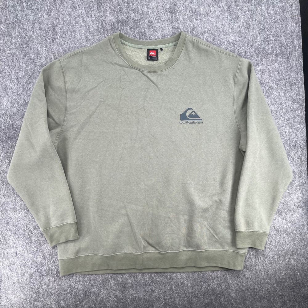 Quiksilver Sweatshirtr Mens 2XL Green Crewneck Sage Green Logo Fleece Pullover